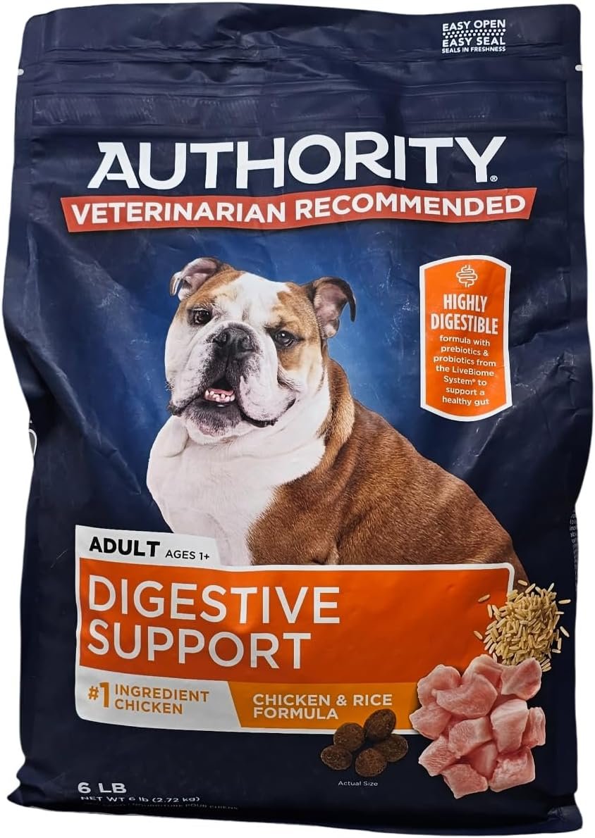 Digestive Support Adult Chicken and Rice Dry Dog Food. Authority Food.